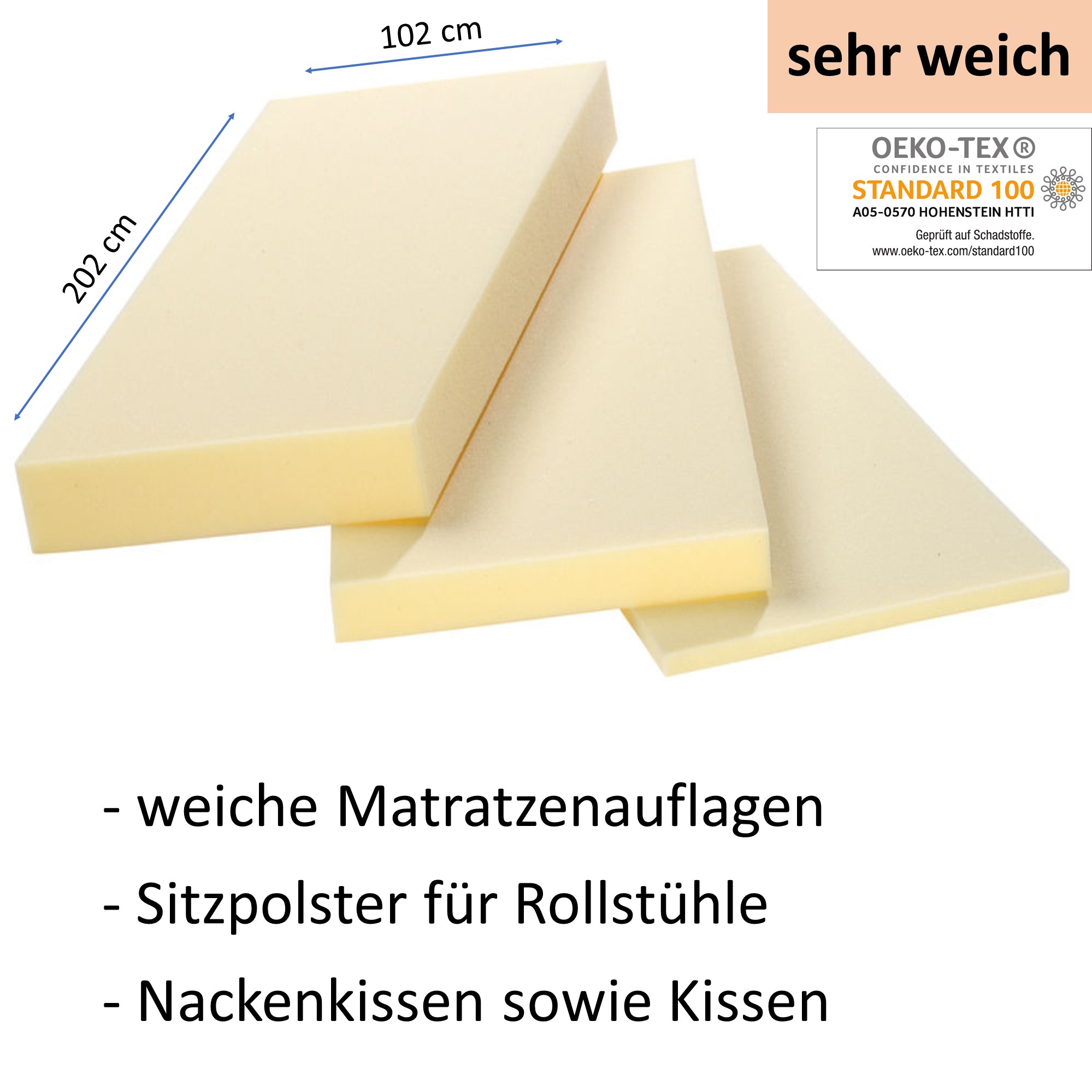 Visco Schaumstoff RG 8025 202x102cm Stärke 3-12cm / sehr weich